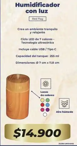 Tiendas D1 Red flag humidificador con luz oferta