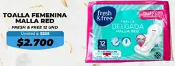 Tiendas D1 Fresh & free toalla femenina malla red oferta
