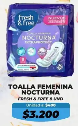 Tiendas D1 Fresh & free toalla higienica nocturna oferta