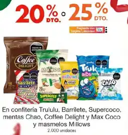 Metro Trululu, barrilete, supercoco, mentas chao, coffee delight y max coco y masmelos millows en confitería oferta
