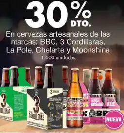 Metro 3 cordilleras, la pole, chelarte y moonshine cervezas artesanales de las marcas: bbc, 3 oferta