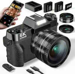 Falabella Cámara digital 6K pantalla abatible de 180° zoom automático vlogging oferta