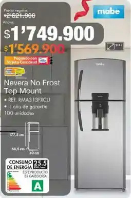 Metro Mabe Nevera no frost top mount oferta