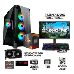 Falabella PC GAMER RYZEN 7 5700X - 32GB RAM - SSD 1TB - RX 9060XT 8GB + MONITOR 22 oferta