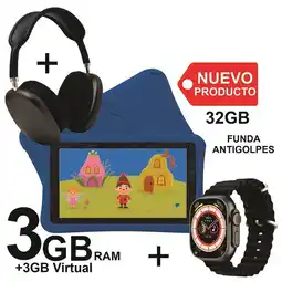 Falabella Tablet Niños 3GB RAM Android 13 32GB Wifi AZUL+ DIADEMA +RELOJ oferta