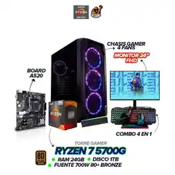 Falabella PC Ryzen 7 5700G / 24GB RAM / 1TB SSD / 700W / Monitor 24 FHD + Combo 4 en 1 oferta