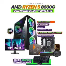 Falabella PC GAMER RYZEN 5 8600G / RAM 32GB / SSD 2TB / B650 / 650W 80+ / MONITOR 27 FHD oferta