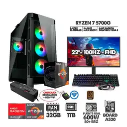 Falabella PC R7 5700G+ MONITOR 22 FHD+ RAM 32GB+ SSD 1TB+ 600W 80BRZ REGULADOR+ USB WIFI oferta
