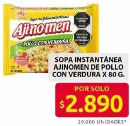 Ara Ajinomen de pollo con verdura sopa instantánea oferta
