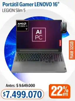 Alkosto Lenovo portátil gamer 16" oferta