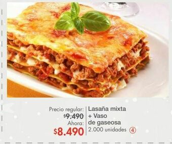 Metro Lasaña mixta + vaso de gaseosa oferta
