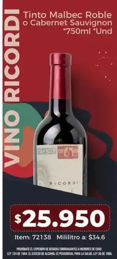 Mercamio Roble o cabernet tinto malbec sauvignon oferta