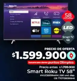 Olímpica Smart roku tv 58” oferta