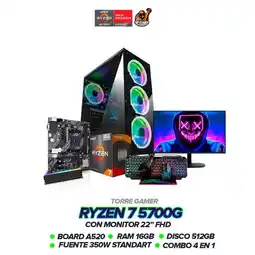 Falabella PC Ryzen 7 5700G/ 16GB RAM / 512GB / 350W / Monitor 22 FHD / Combo 4 En 1 oferta