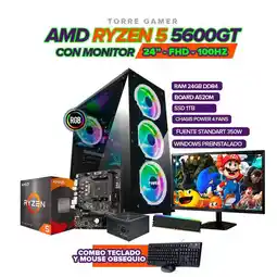 Falabella PC GAMER RYZEN 5 5600GT/24GB RAM/ SSD 1TB/ A520/CHASIS 4 FANS / MONITOR 24 oferta