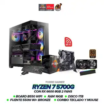 Falabella Torre Gamer Ryzen 7 5700G/RX 6600 8GB/16GB RAM/1TB/B550 WiFi/550W 80+ BRZ oferta