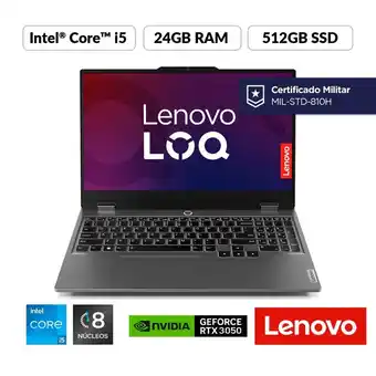 Falabella PORTATIL GAMER LOQ 15IAX9, I5 12450HX, SSD 512GB, DDR5 24GB, 6GB RTX3050 oferta