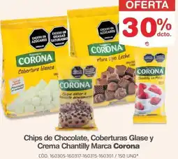 Makro Corona chips de chocolate, coberturas glase y crema chantilly marca oferta