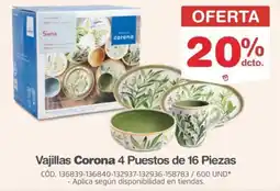 Makro Corona vajillas 4 puestos oferta