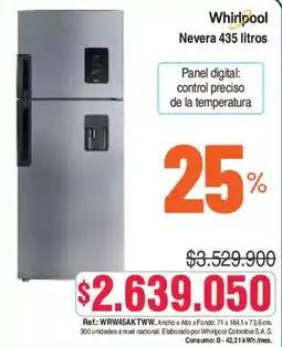 Alkosto Whirlpool Nevera 435 litros oferta
