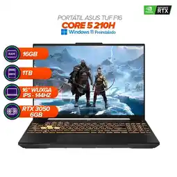 Falabella PORTÁTIL GAMER TUF F16 / Intel Core 5 210H / RTX 3050 / 16GB RAM / 1TB SSD / 16 WUXGA 144Hz oferta