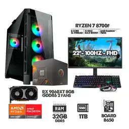 Falabella COMPUTADOR GAMER RYZEN 7 8700F - 32GB RAM - SSD 1TB - RX 9060XT 8GB + MONITOR 22 oferta