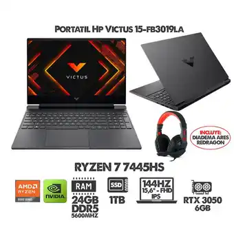 Falabella PORTATIL VICTUS RYZEN 7- 15.6" FHD 144HZ- RTX 3050 6GB- RAM 24GB DDR5 SSD 1TB + DIADEMAS REDRAGON oferta