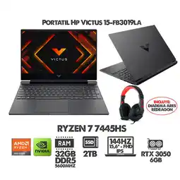 Falabella PORTATIL VICTUS RYZEN 7- 15.6 FHD 144HZ- RTX 3050 6GB- RAM 32GB DDR5 SSD 2TB + DIADEMAS REDRAGON oferta