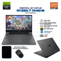 Falabella PORTÁTIL VICTUS/ AMD RYZEN 7 7445HS / RTX 3050 6GB / 32GB DDR5 / 1TB SSD / 15.6”+ FUNDA Y MOUSE oferta