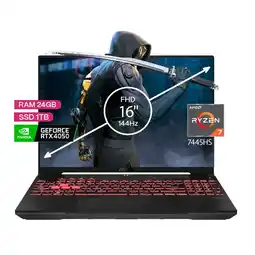 Falabella Portátil Gamer Tuf RYZEN 7 7445hs Ram 24gb 1Tb Rtx4050 16 FHD - Negro oferta