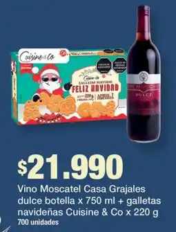 Jumbo Casa Grajales vino muscatel dulce + Cuisine & Co galletas navideñas oferta