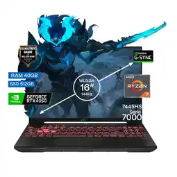 Falabella Portátil Gamer TUF A16 AMD Ryzen 7 RAM 40GB SSD 512GB RTX 4050 6GB FHD 144 Hz oferta