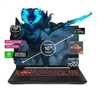 Falabella Portátil Gamer TUF A16 AMD Ryzen 7 RAM 24GB SSD 512GB RTX 4050 6GB FHD 144 Hz oferta