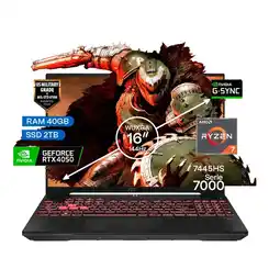 Falabella Portátil Gamer TUF A16 AMD Ryzen 7 RAM 40GB SSD 2TB RTX 4050 6GB FHD 144 Hz oferta