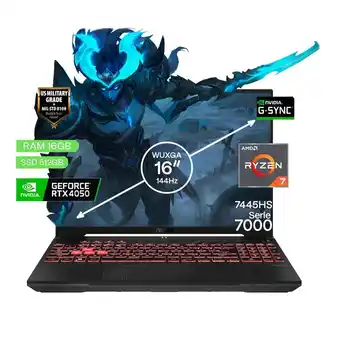 Falabella Portátil Gamer TUF A16 AMD Ryzen 7 RAM 16GB SSD 512GB RTX 4050 6GB FHD FHD 144 Hz oferta