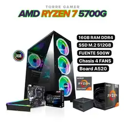 Falabella Torre Gamer Ryzen 7 5700G / RAM 16GB / SSD 512GB / Fuente 500W / Board A520M oferta