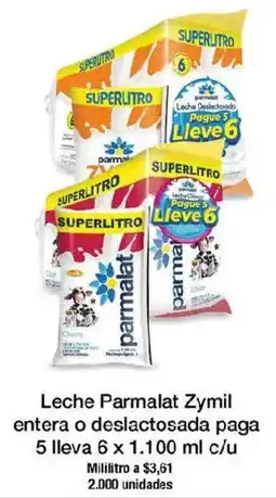 Jumbo Parmalat zymil leche entera o deslactosada paga 5 lleva oferta