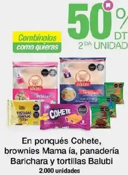 Jumbo En ponqués cohete, brownies mama ía, panadería barichara y tortillas balubi oferta