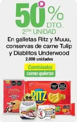 Jumbo En galletas ritz y muuu, conservas de carne tulip y diablitos underwood oferta