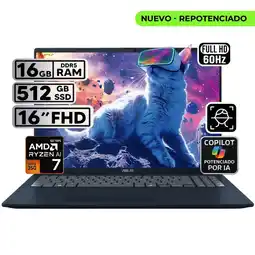 Falabella PORTÁTIL VIVOBOOK 16 RYZEN AI 7 16GB 512GB SSD PANTALLA 16″ WUXGA oferta