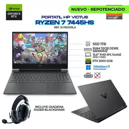 Falabella PORTÁTIL VICTUS / AMD RYZEN 7 7445HS / RTX 3050 6GB / 32GB / 1TB SSD / 15.6” FHD+DIADEMAS RAZER oferta