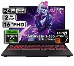Falabella TUF A16 RYZEN 7 260 - RTX 5050 8GB GDDR7 - 24GB RAM - 2TB SSD - 16 FHD oferta