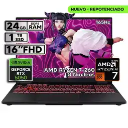 Falabella TUF A16 RYZEN 7 260 - RTX 5050 8GB GDDR7 - 24GB RAM - 1TB SSD - 16 FHD oferta