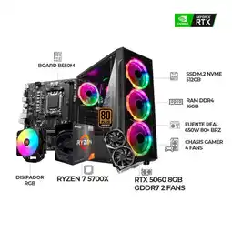 Falabella PC GAMER RYZEN 7 5700X+ RTX 5060 8GB+ B550 WIFI+ COOLER RGB- RAM 16GB SSD 512GB oferta