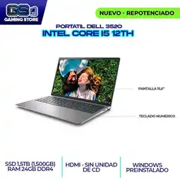 Falabella PORTATIL INSPIRON 3520 15,6 FHD INTEL I5 1235U / RAM 24GB - SSD 1.5TB (SSD 1500GB) oferta