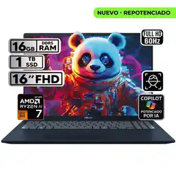 Falabella PORTÁTIL VIVOBOOK 16 RYZEN AI 7 16GB 1TB SSD PANTALLA 16″ WUXGA oferta