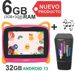 Falabella Tablet Niñas 6GB RAM (3+3) 32GB Android 13 Wifi ROSADO + Parlante LUCES Bluetooth oferta