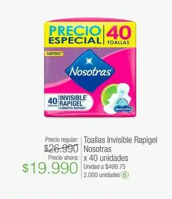 Jumbo Toallas invisible rapigel nosotras x 40 unidades oferta