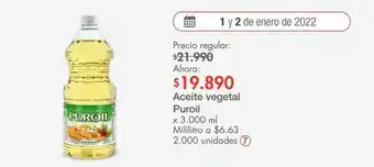 Metro Aceite vegetal puroil 3000ml oferta