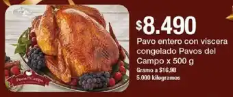 Pavo entero con viscera congelado pavos del campo